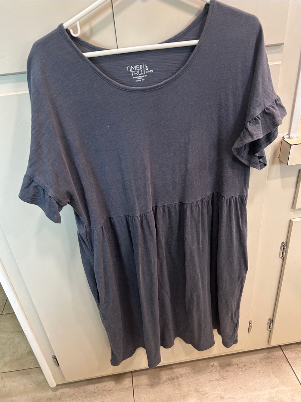 Time and Tru Slate Blue Ruffle Sleeve Babydoll Tunic